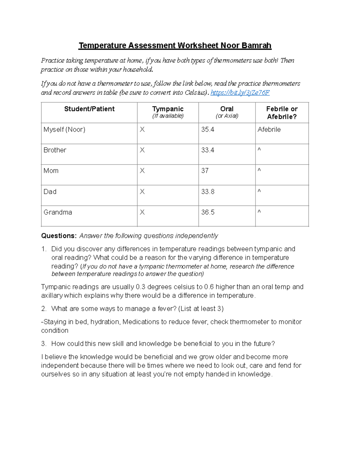2 Vital SignsTemperature Work Sheet Temperature Assessment Worksheet