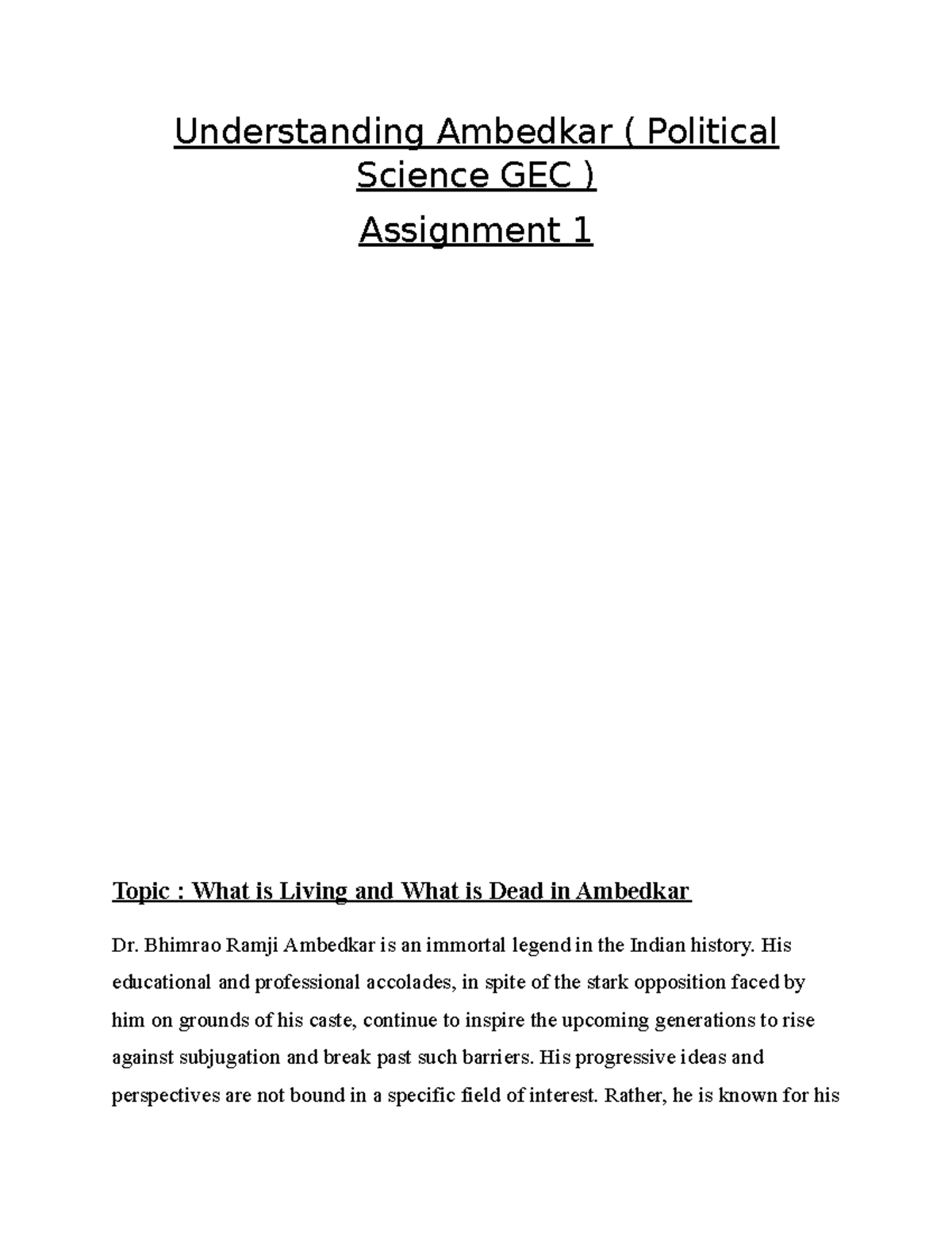 Pol sc 1 - Gandhi - Understanding Ambedkar ( Political Science GEC ...