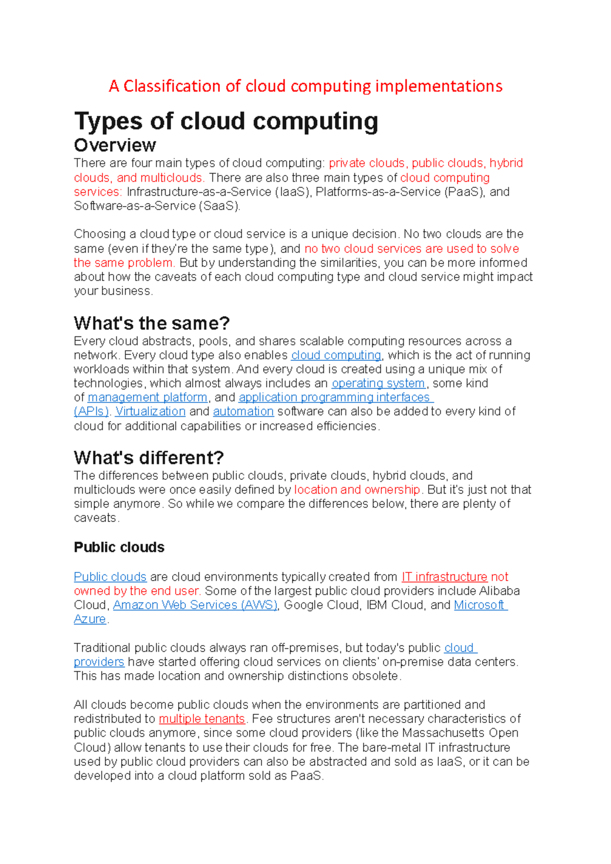 Unit 4 cc - A Classification of cloud computing implementations Types ...
