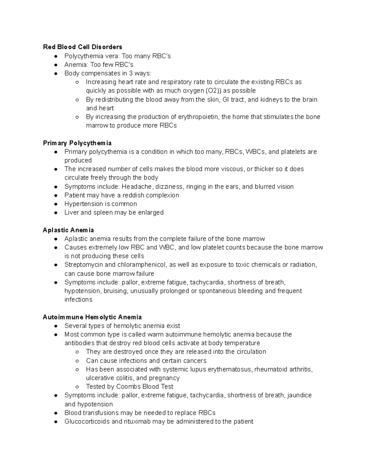 Hematologic Disorders - Study Guide - Red Blood Cell Disorders ...