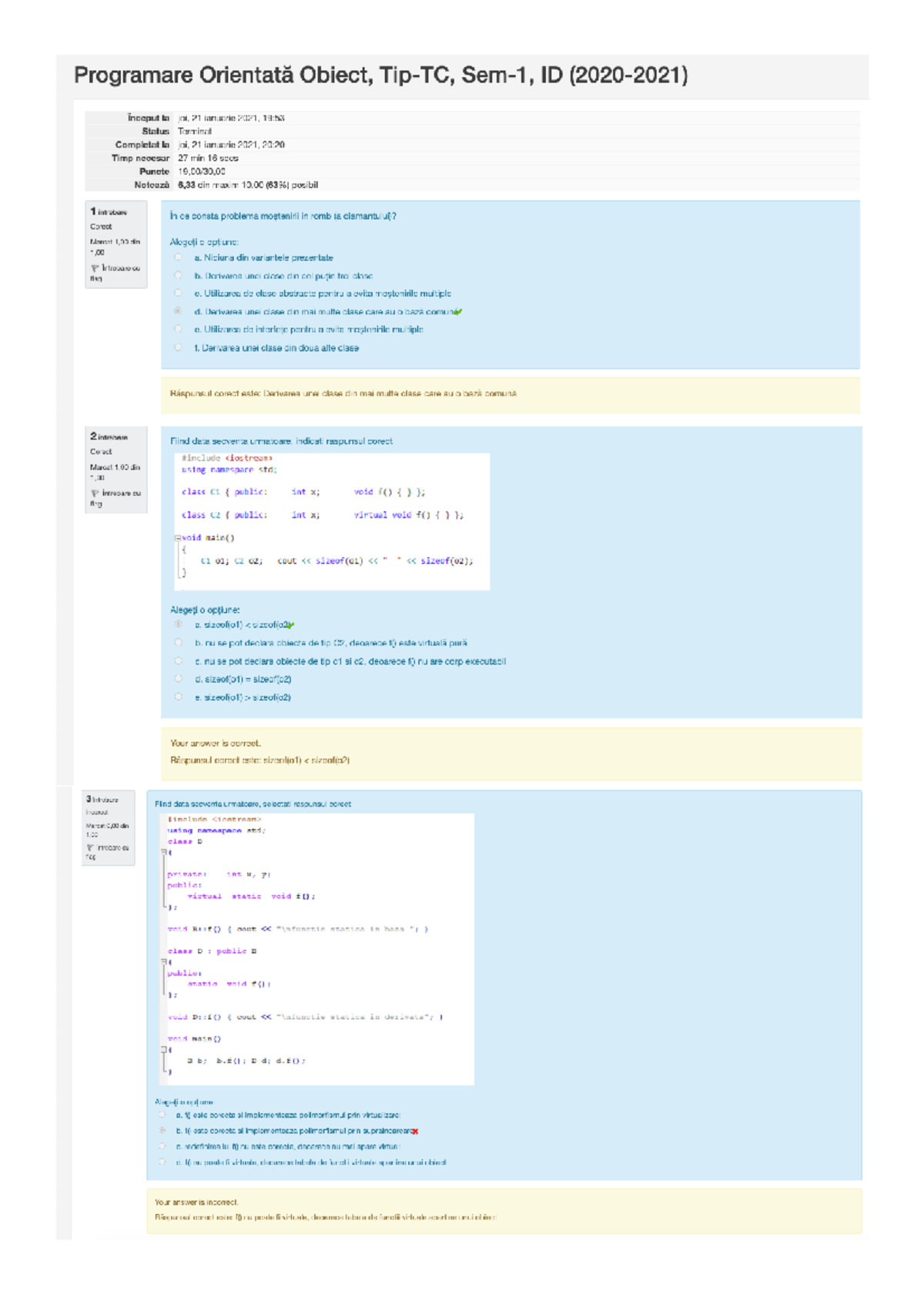 Test Poo intrebari si raspunsuri 1 - Programare Orientată Obiect Object ...