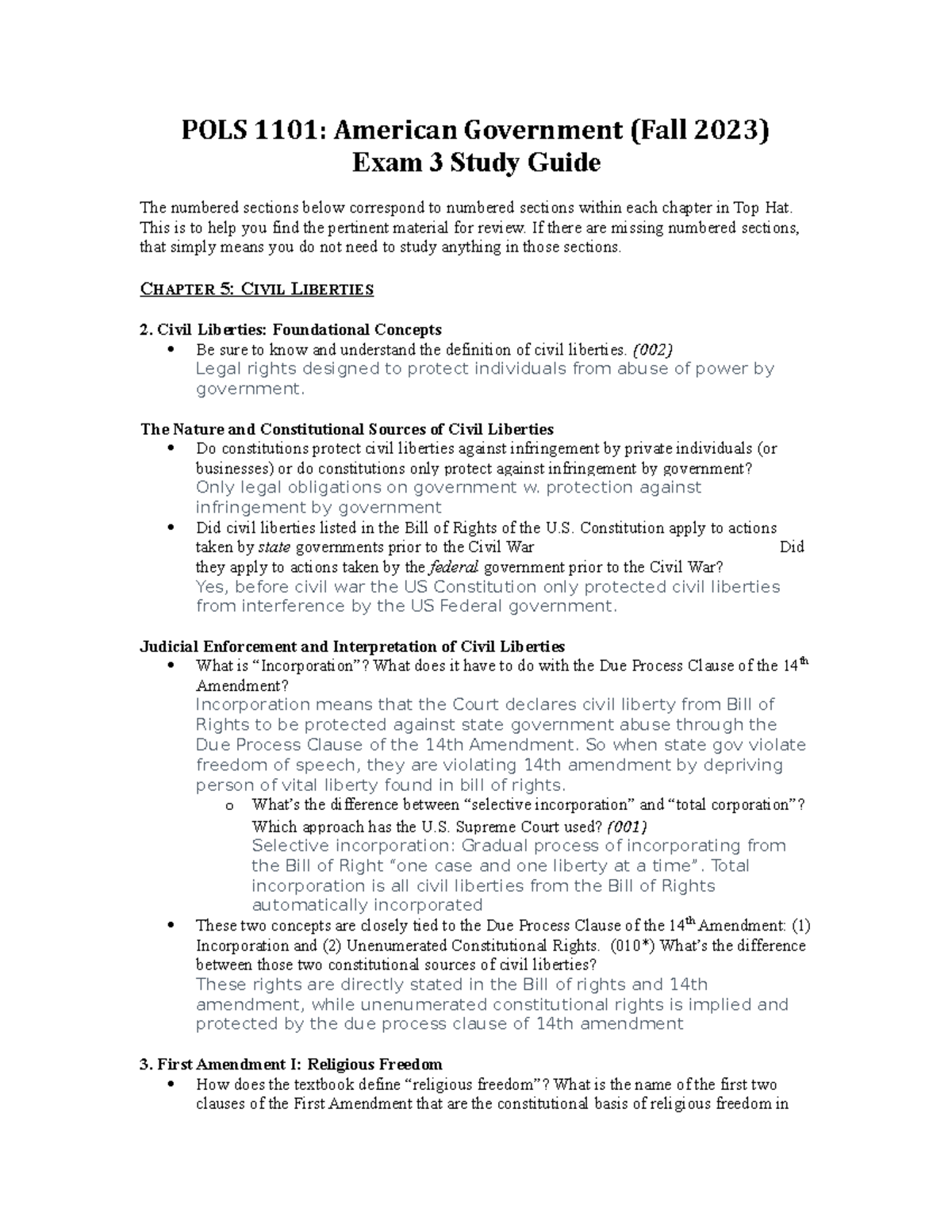 Exam 3 Study Guide F23 - Pol - POLS 1101: American Government (Fall ...