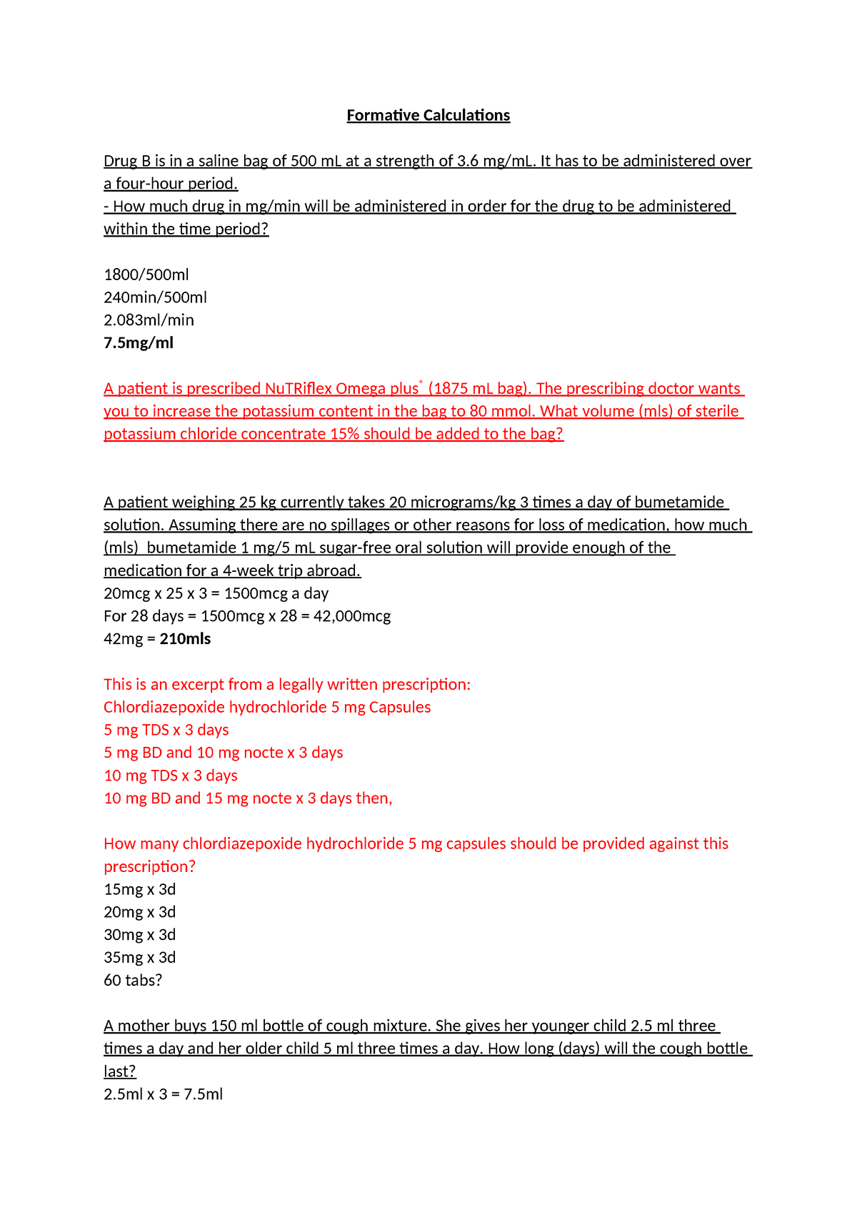 Formative Calculations - Formative Calculations Drug B Is In A Saline ...