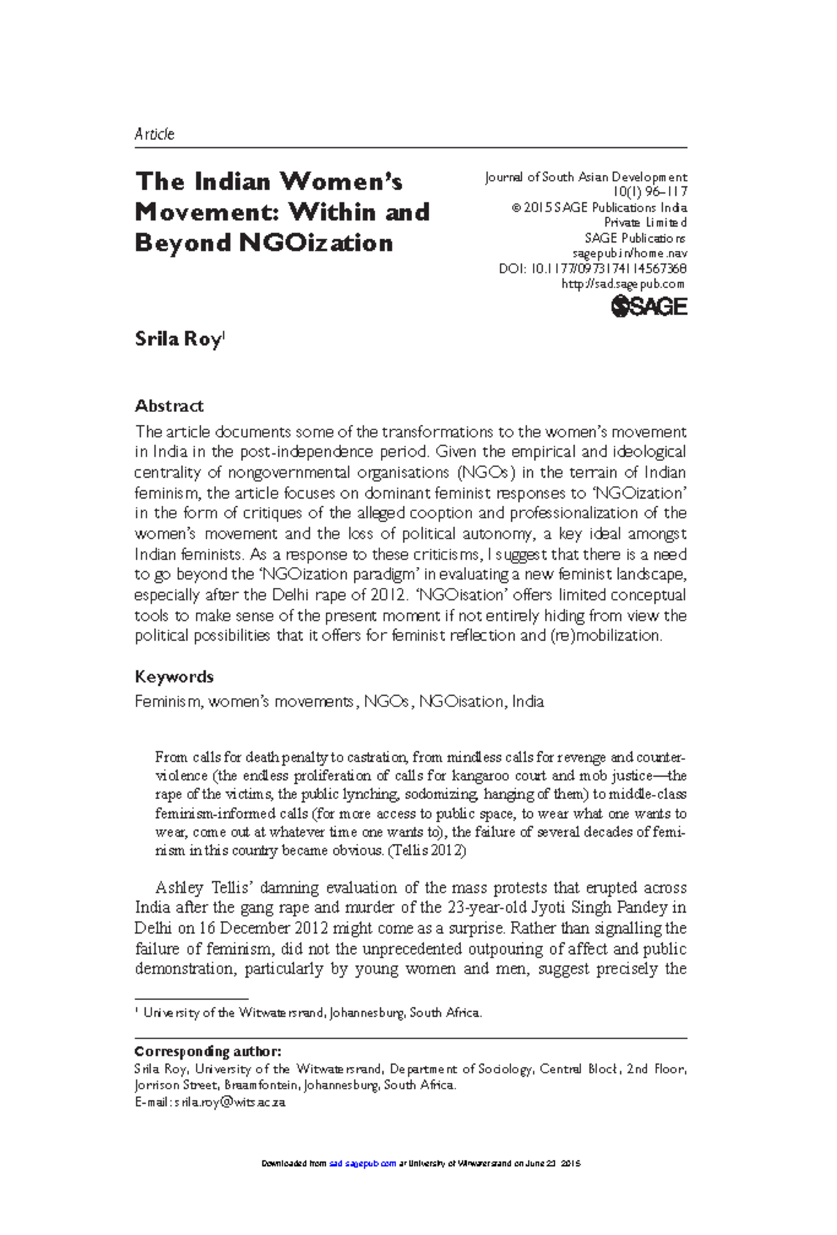 The Indian Womens Movement within and be - Development Process and ...