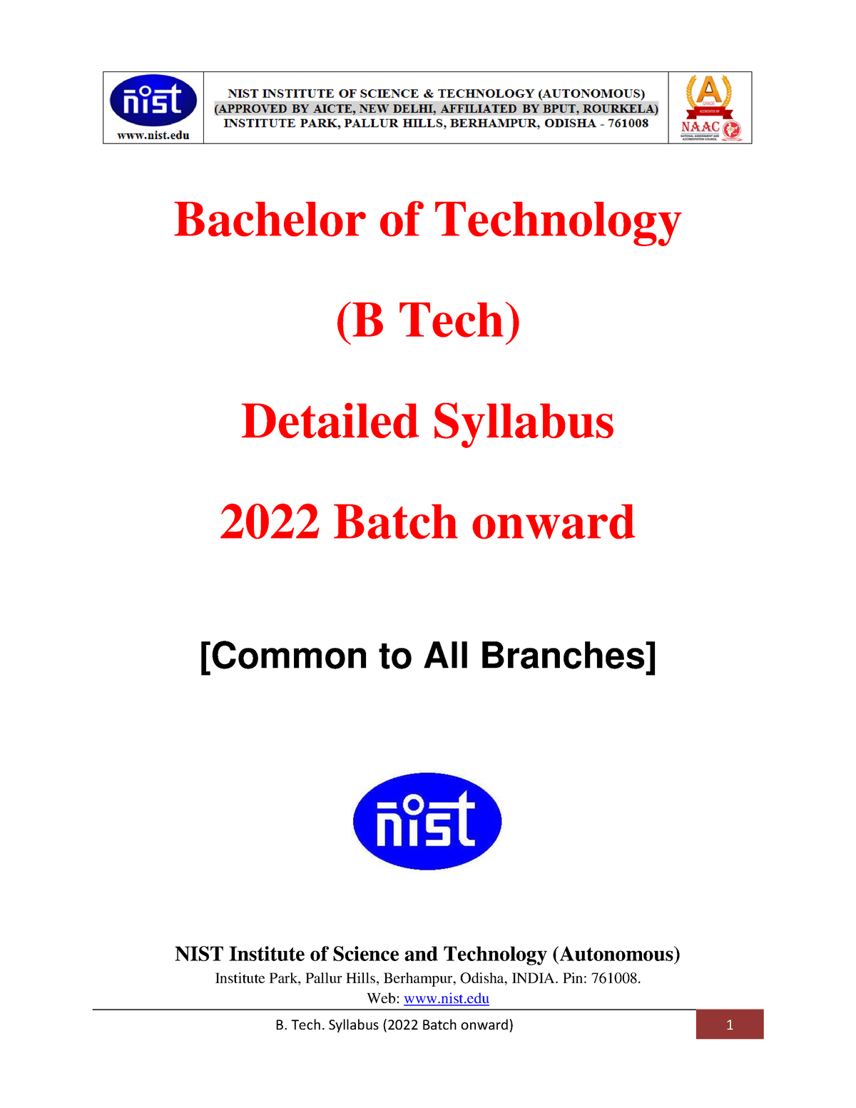 1st Sem All Branch - Bachelor Of Technology (B Tech) Detailed Syllabus ...