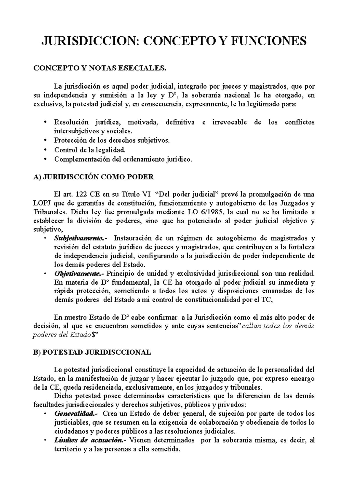 02 DERECHO PROCESAL - JURISDICCION: CONCEPTO Y FUNCIONES CONCEPTO Y ...