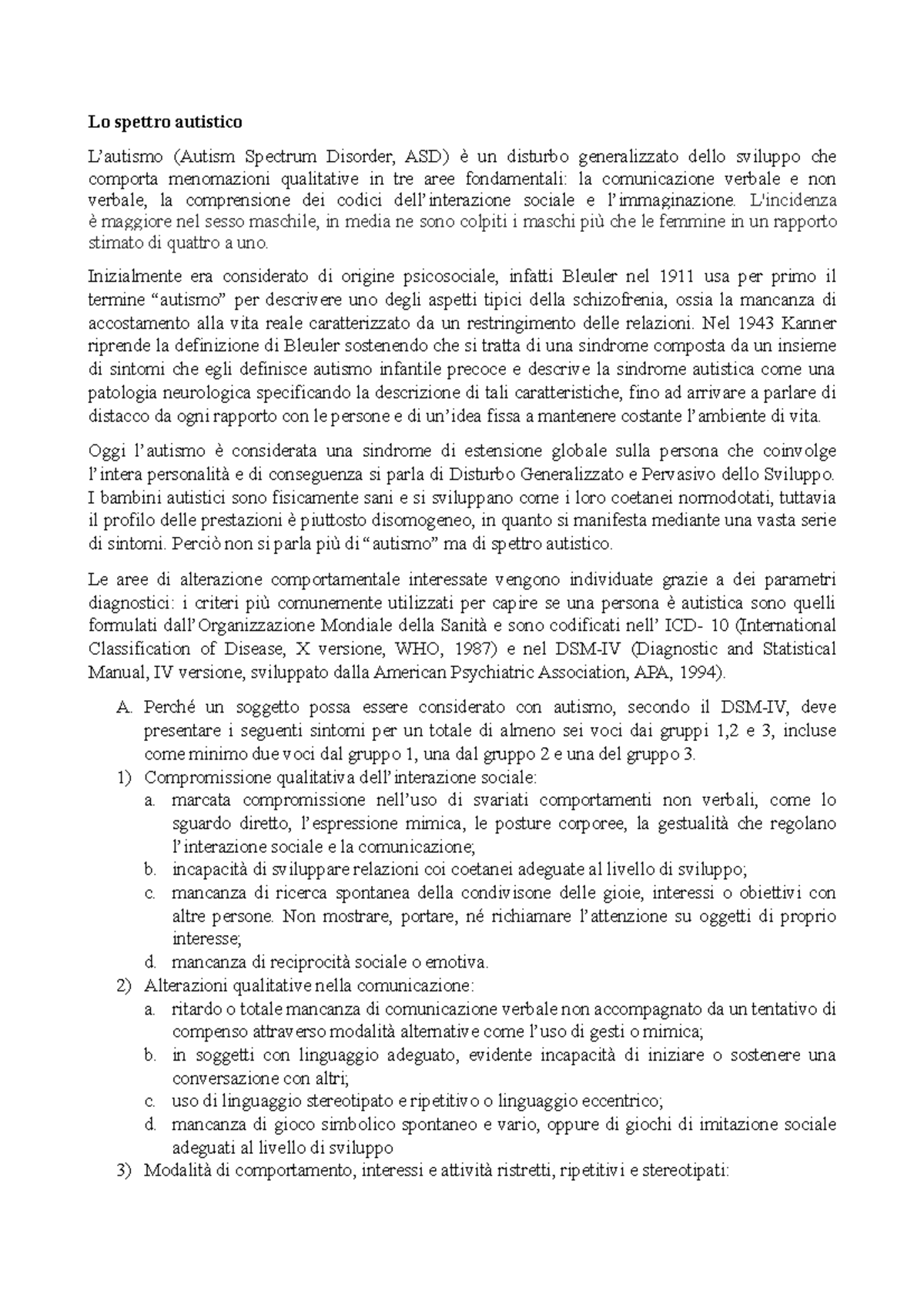 Lo spettro autistico - definizione e caratteristiche - Lo spettro ...