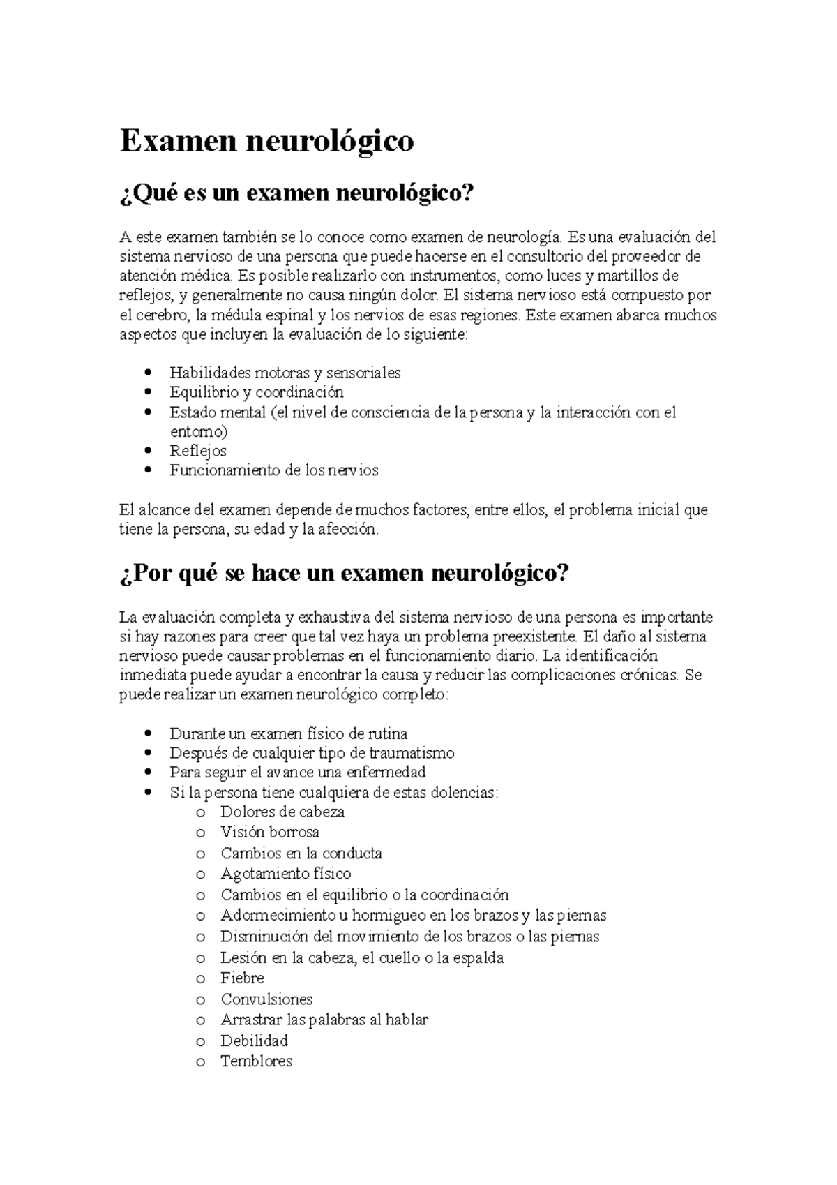 Examen Neurológico Uni. 7 - Examen Neurológico ¿Qué Es Un Examen ...