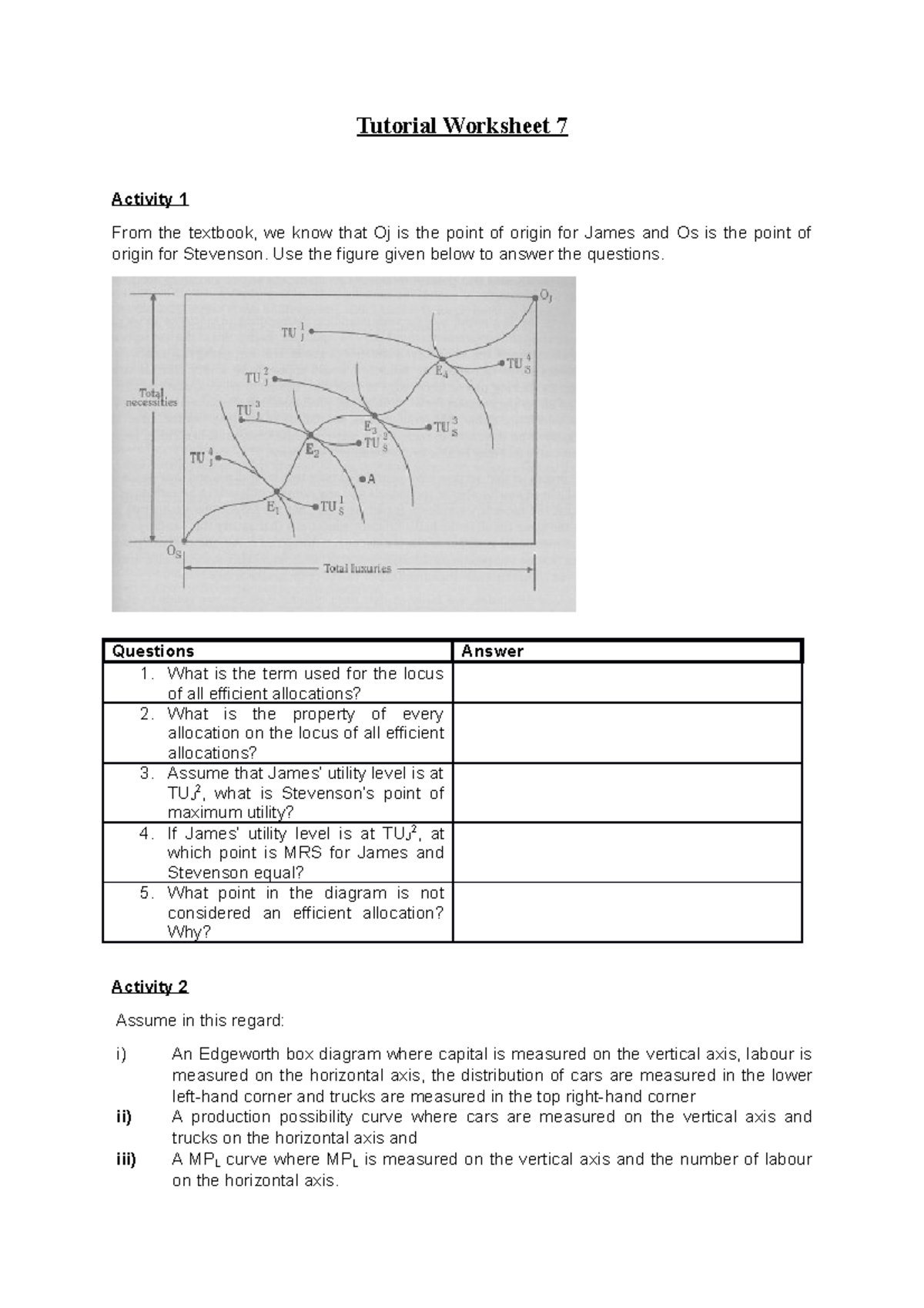 ECO 2B Tutorial Worksheet 7 - Tutorial Worksheet 7 Activity 1 From the ...