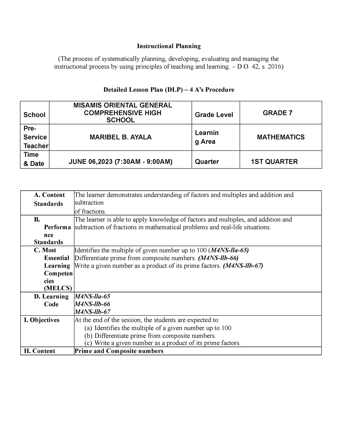 Detailed-lesson-plan - Instructional Planning (The Process Of ...