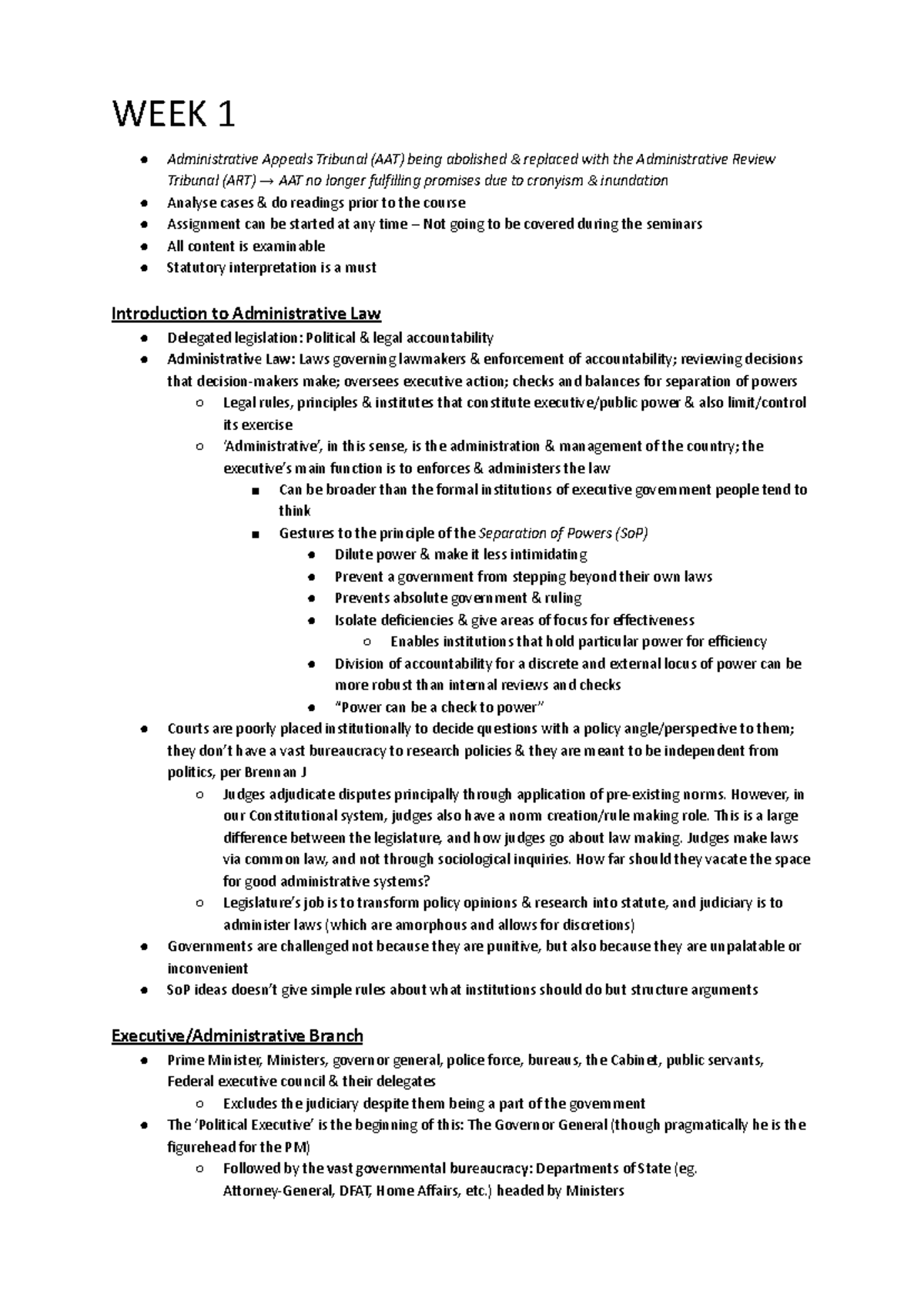 LAWS2201 Seminar Notes (WEEK 1) - WEEK 1 Administrative Appeals ...