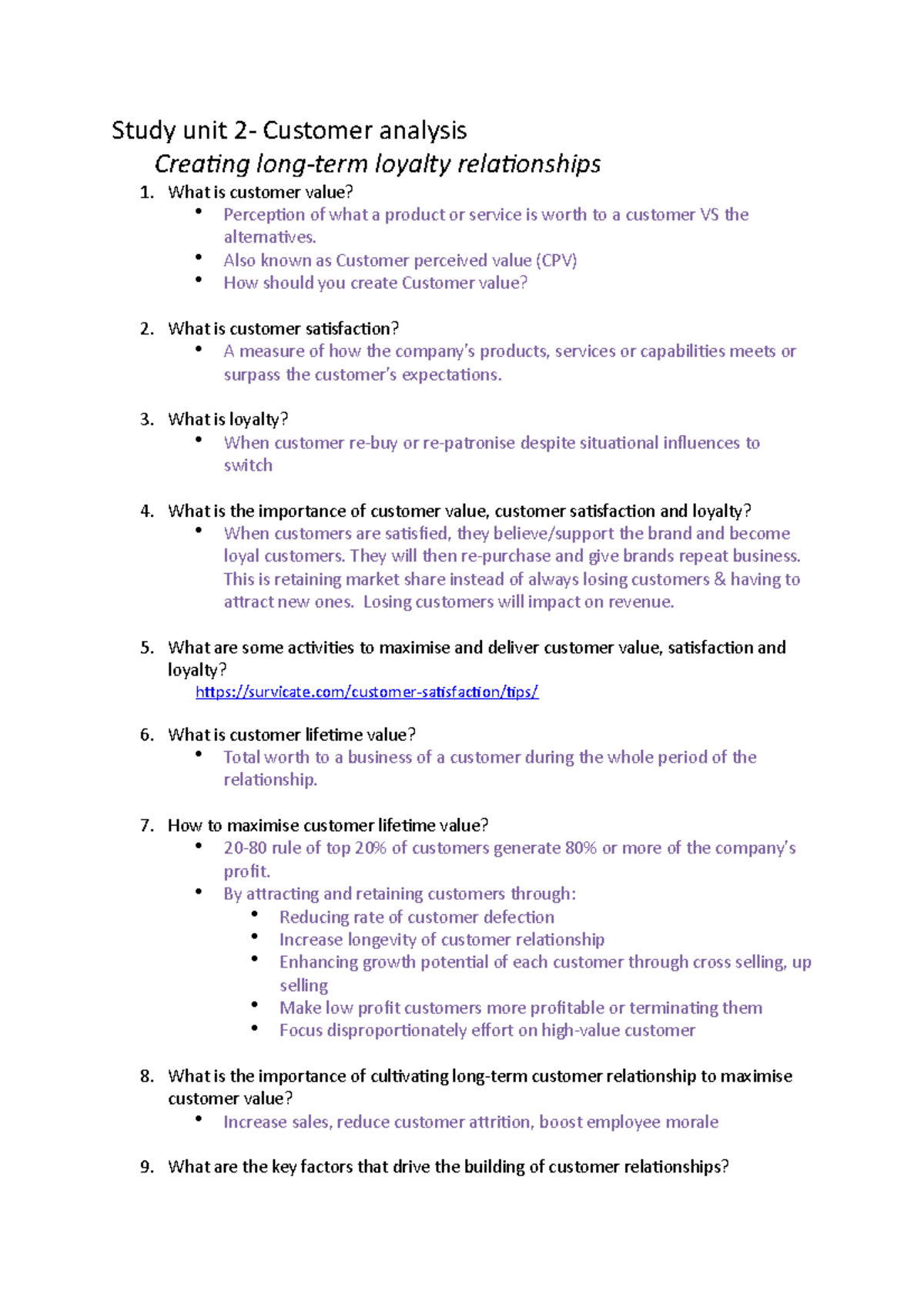 MKT202 Study unit 2 - Study unit 2- Customer analysis Creating long ...