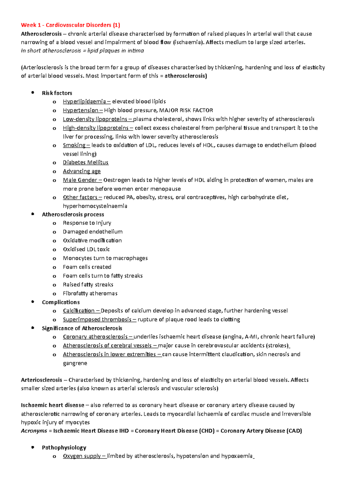 Pathophysiology - all lecture content summarised - Week 1 ...