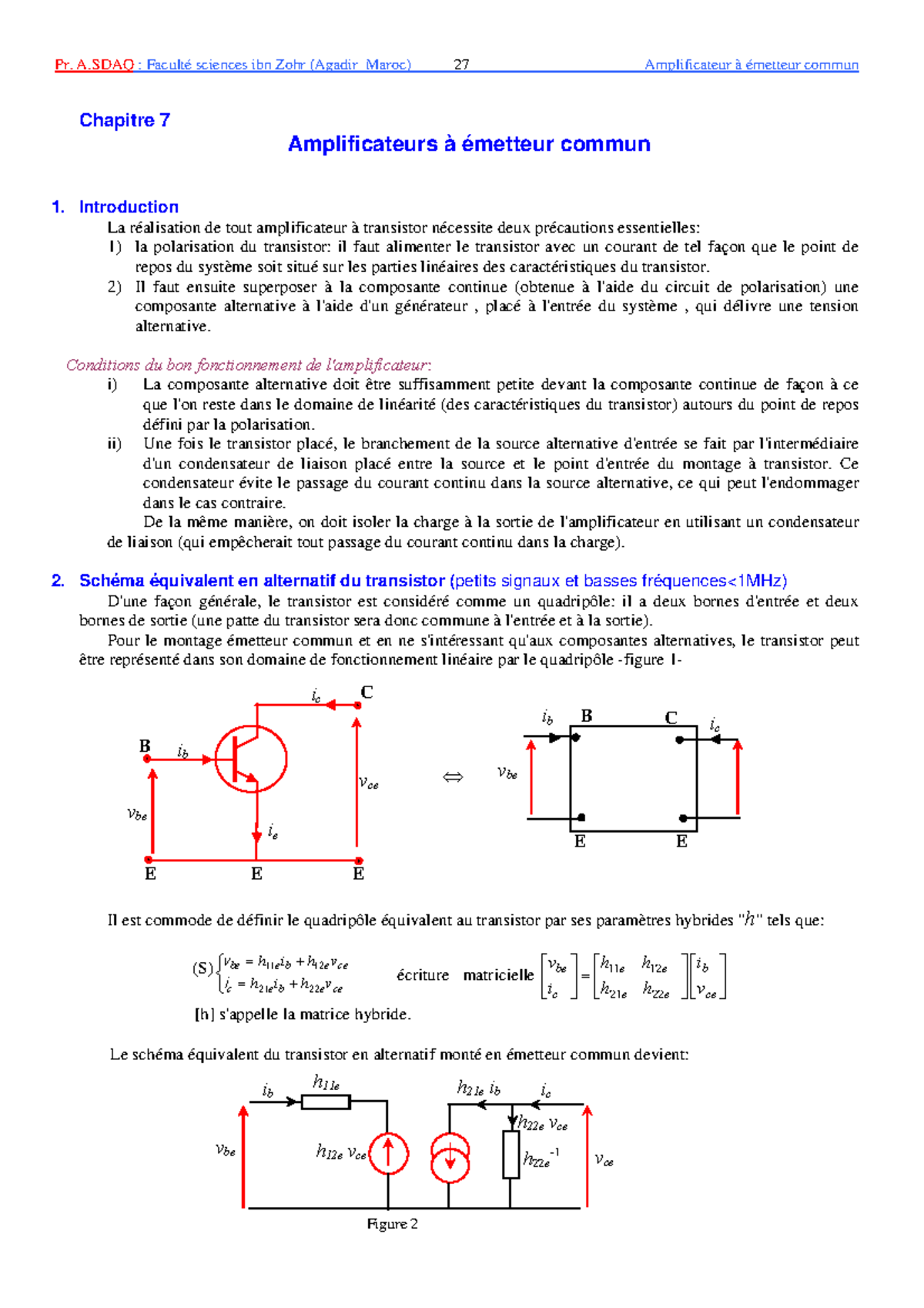 Chp transistor bipolaire3 Chapitre 7 Amplificateurs à émetteur