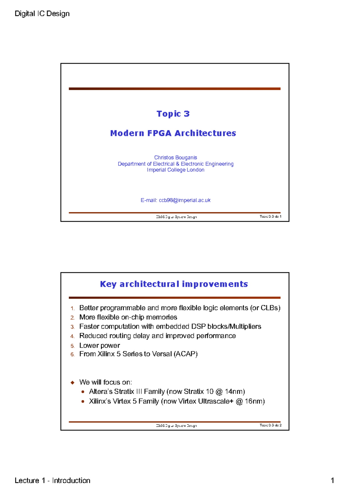 Topic 3 - Modern FPGAs - Lecture Notes 3 - E3 Digital System Design ...