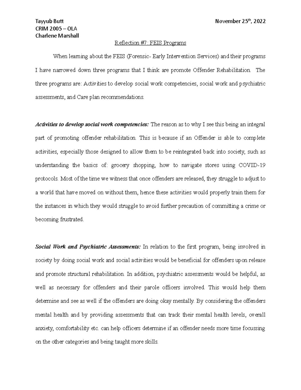 Reflection+#7 - Reflection - Tayyub But November 25th, 2022 CRIM 2005 ...