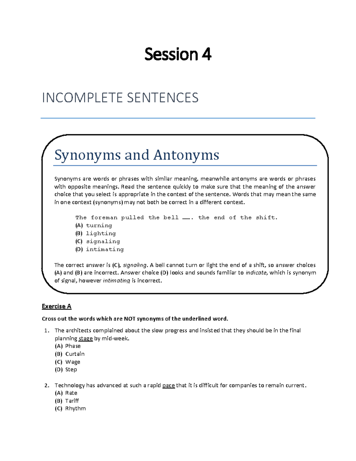 Sesi 4 - Contains TOEIC Preparation II session 1 material - Session 4 ...