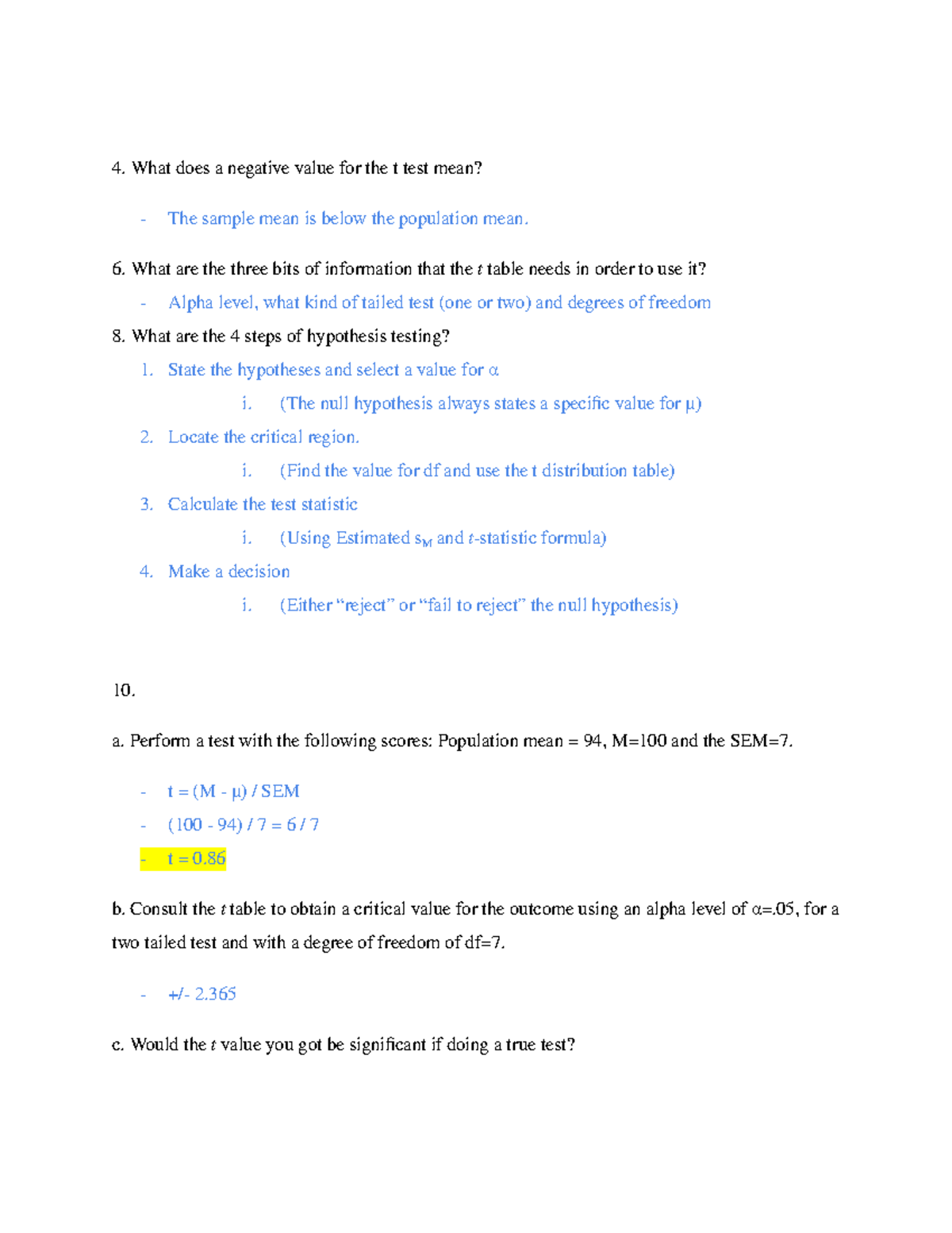 PSYCH 248 HW 9 - HW 9 - What does a negative value for the t test mean ...
