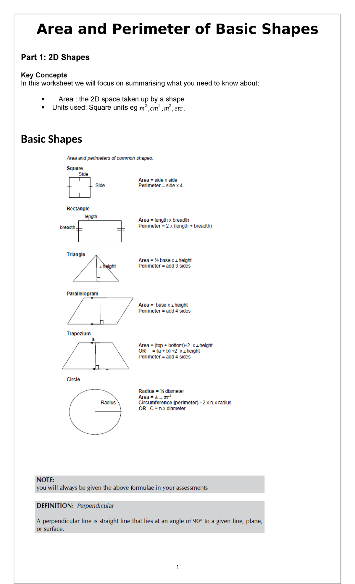 MLIT Grade 12 Area of Basic Shapes - Area and Perimeter of Basic Shapes ...