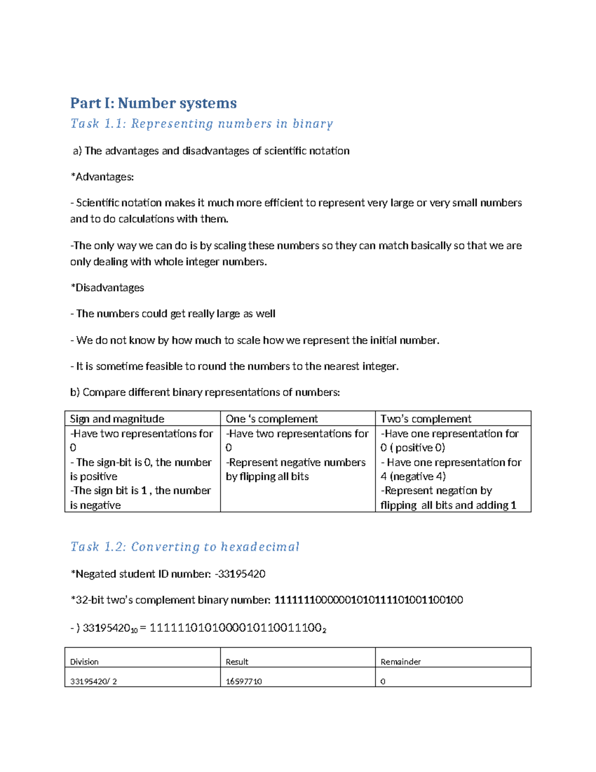 FIT1047- Assignment 1 - n/a - Part I: Number systems Task 1 ...