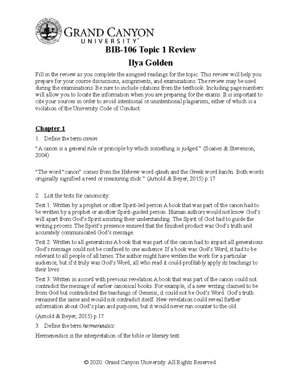 BIB 106 RS T1Review - Topic 1 Review - BIB-106 Topic 1 Review Ilya ...