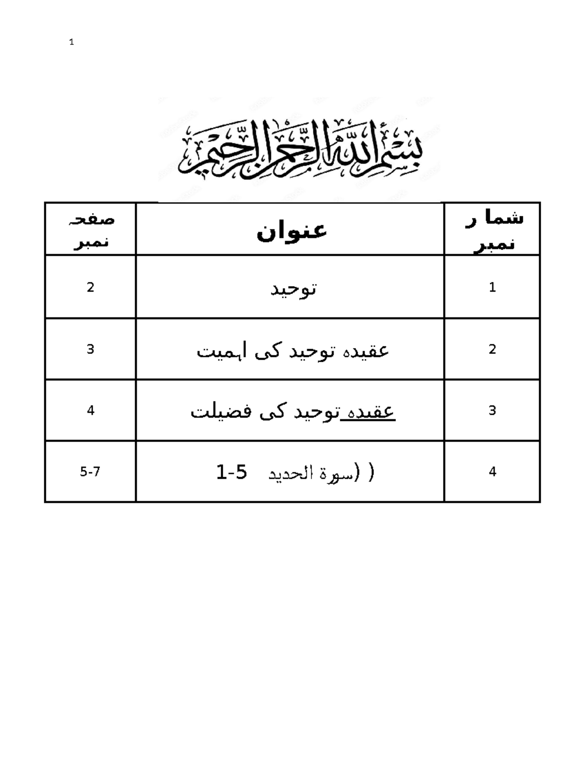 توحيد - Asd - ہ صفح نمبر عنوان شما ر نمبر 2 توحيد 1 3 توحید کی ا میتہ 