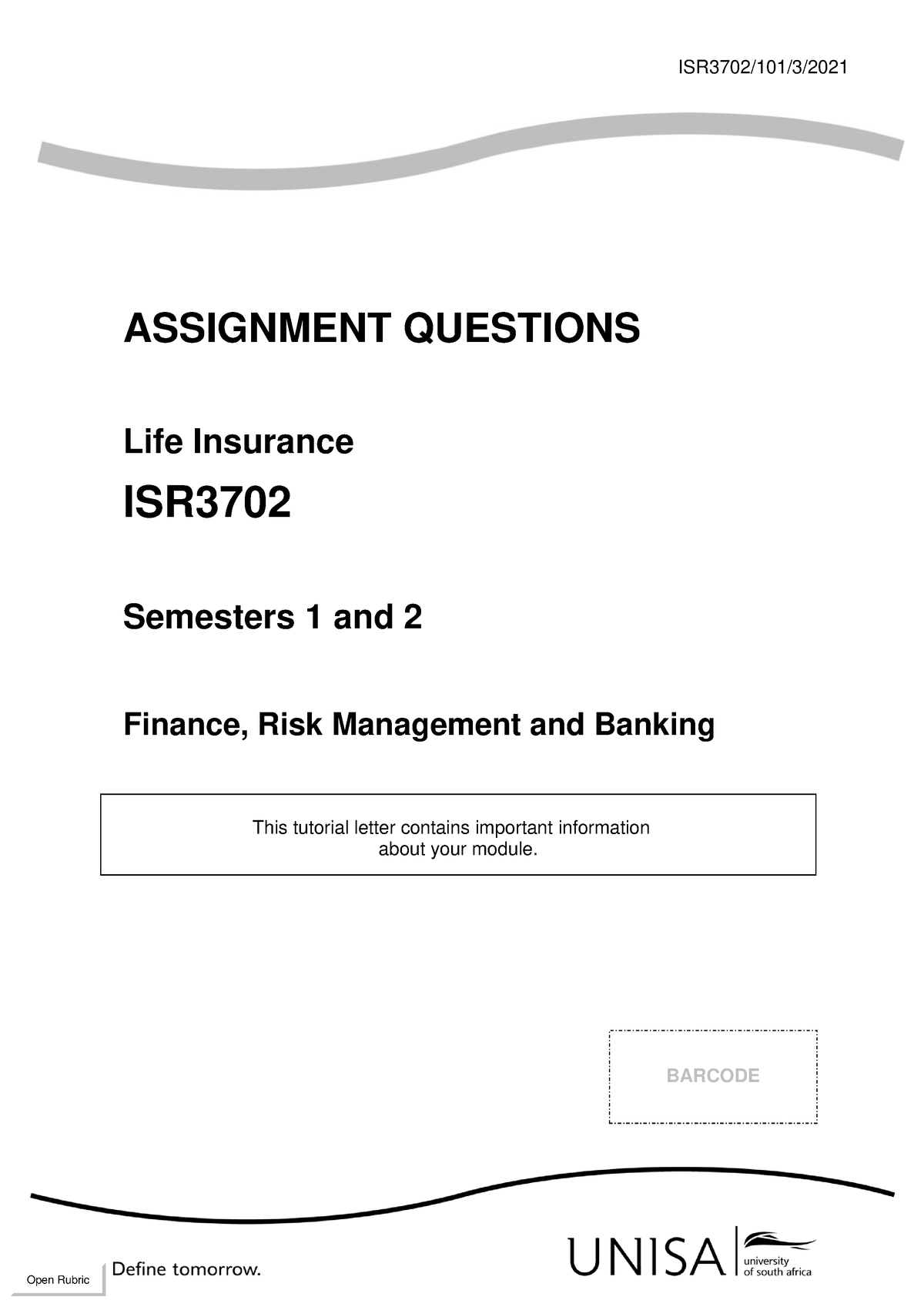 ISR3702 Assignment Questions - ISR3702/101/3/ ASSIGNMENT QUESTIONS Life ...