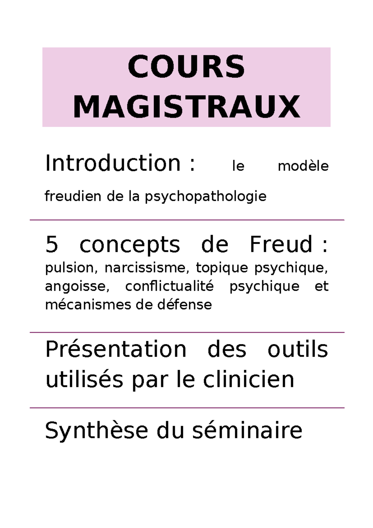 Introduction - Cours De Psychologie Clinique De L1 - Cours Magistraux 