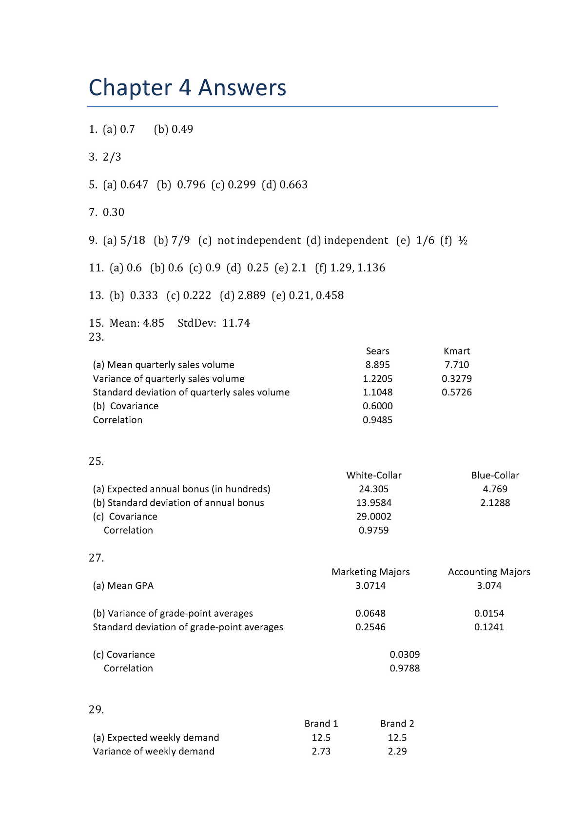 Chapter 4 Selected Answers (e5) - Chapter 4 Answers 1. (a) 0 (b) 0. 3 ...