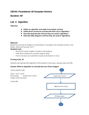 LAB 02 - Students will represent the algorithm of the problem in two ...