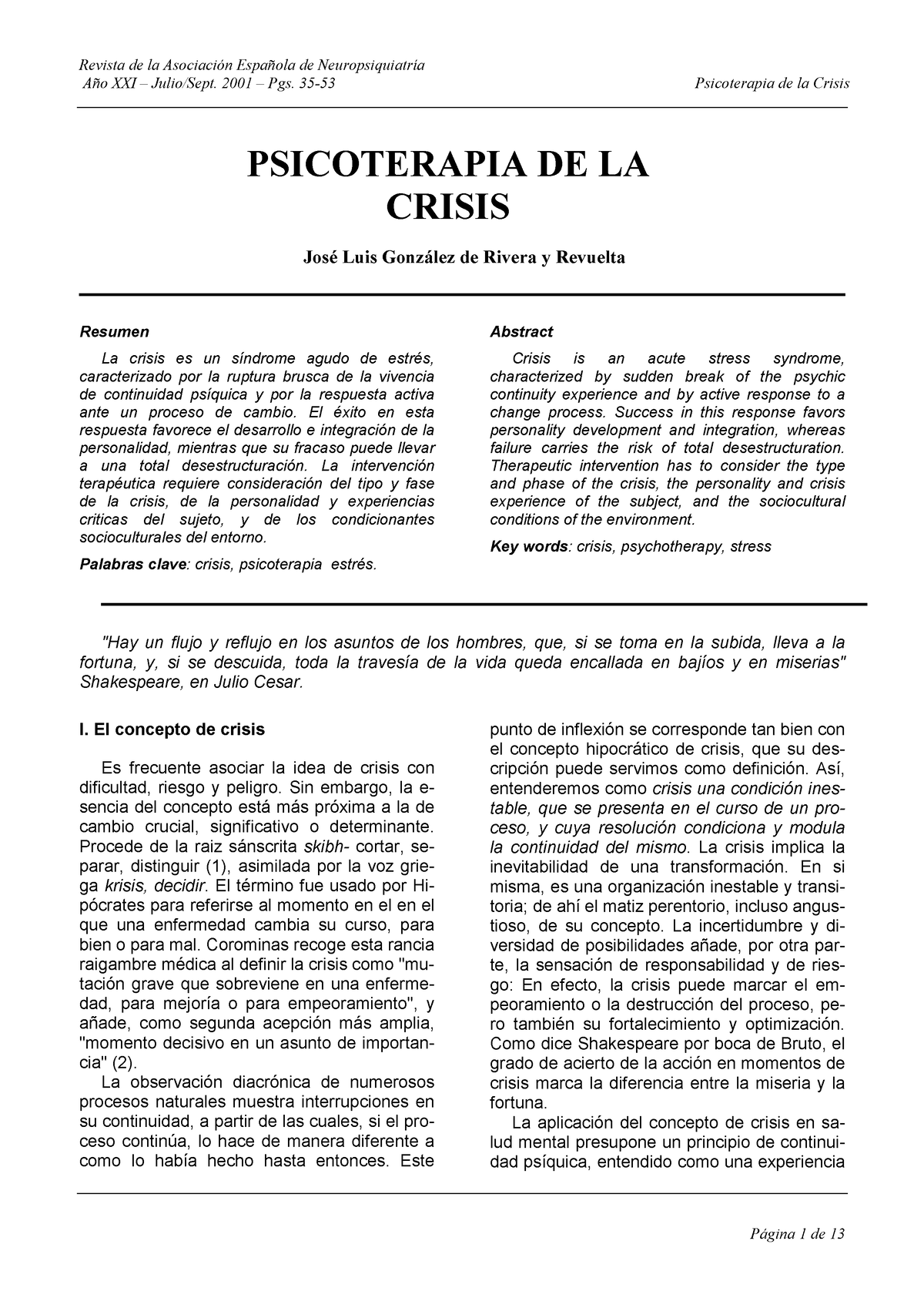 Psicoterapia Crisis Revista De La Asociaci N Espa Ola De