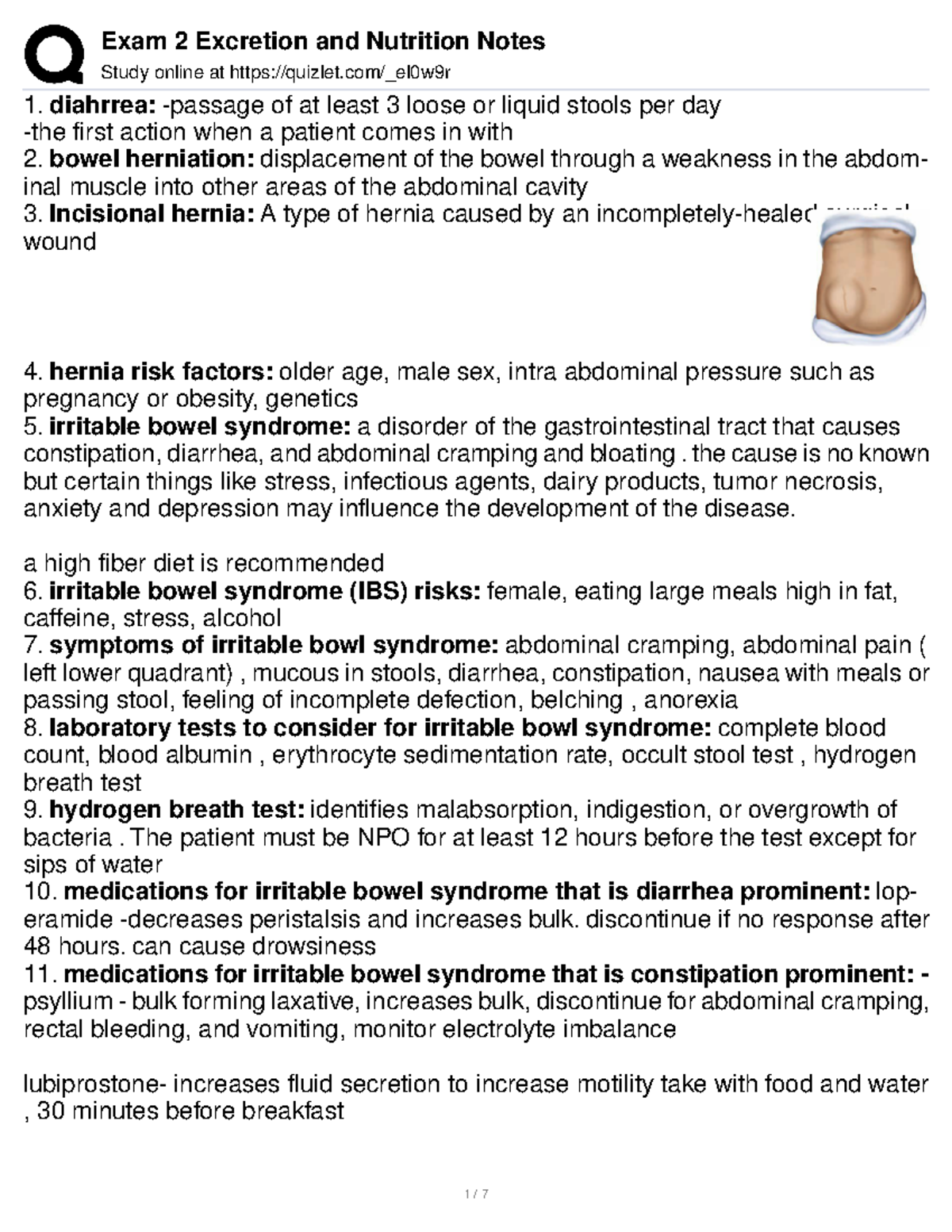 Exam 2 Excretion and Nutrition Notes - Study online at quizlet/_el0w9r  diahrrea: -passage of at - Studocu