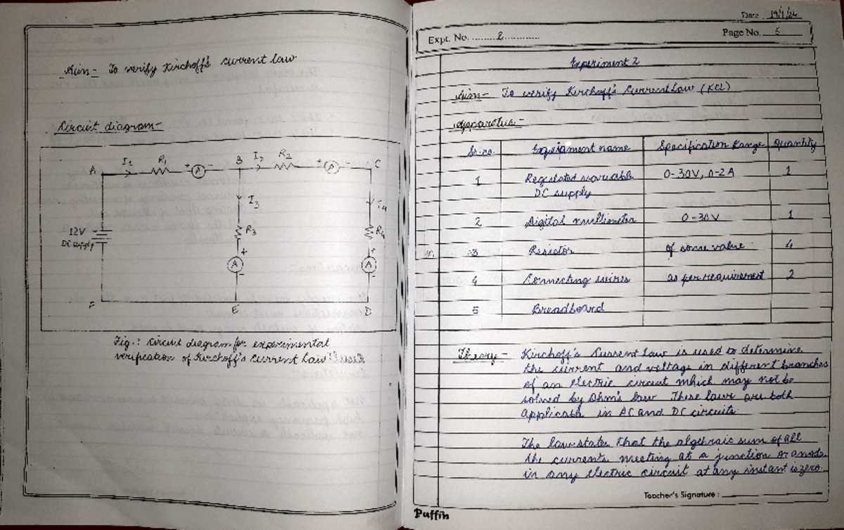 Kcl practical - Btech Cse - !1. R, + A - 5 12. ####### f