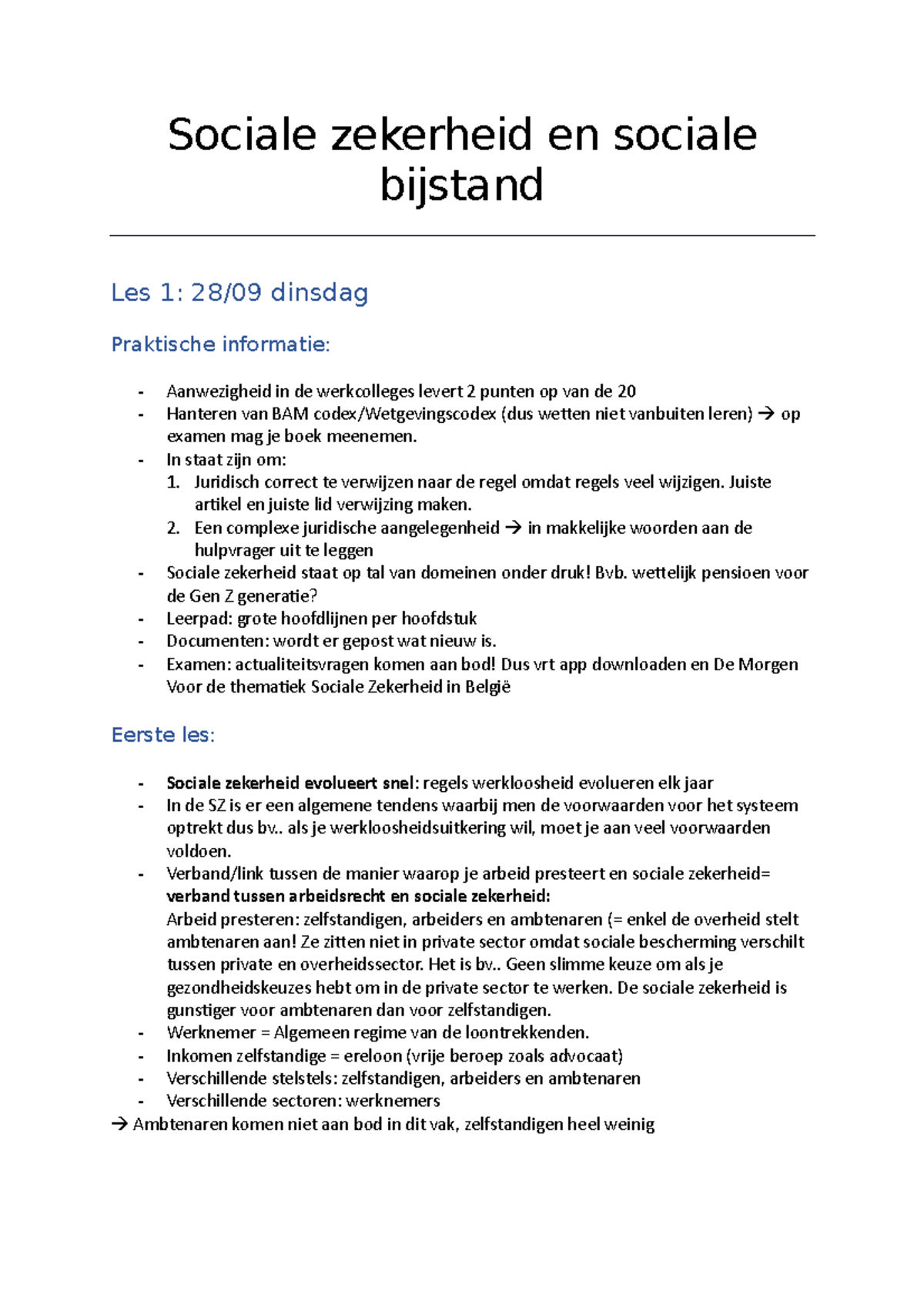 Sociale Zekerheid En Sociale Bijstand Les 1 Notities - Sociale ...