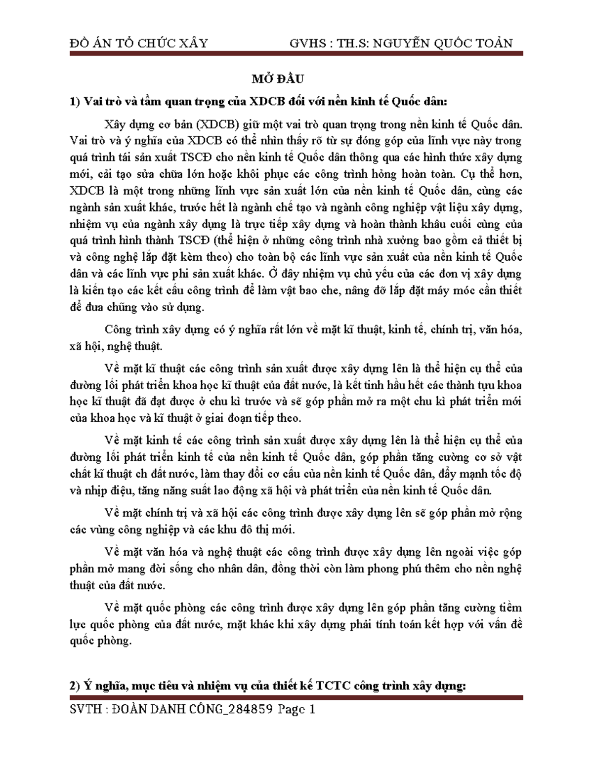 CONG-DATC - Tài liệu ôn tập - MỞ ĐẦU Vai trò và tầm quan trọng của XDCB ...