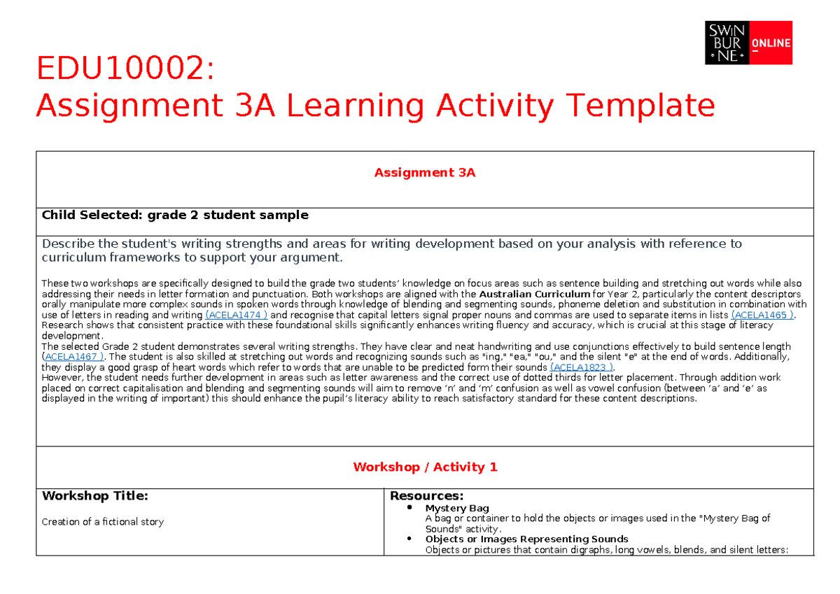 EDU10002 - Assignment 3A Learning Activity - EDU10002: Assignment 3A ...