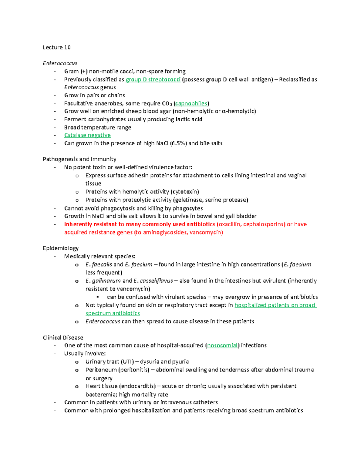 Pathogenic Micro Exam 2 - Lecture 10 Enterococcus - Gram (+) non-motile ...