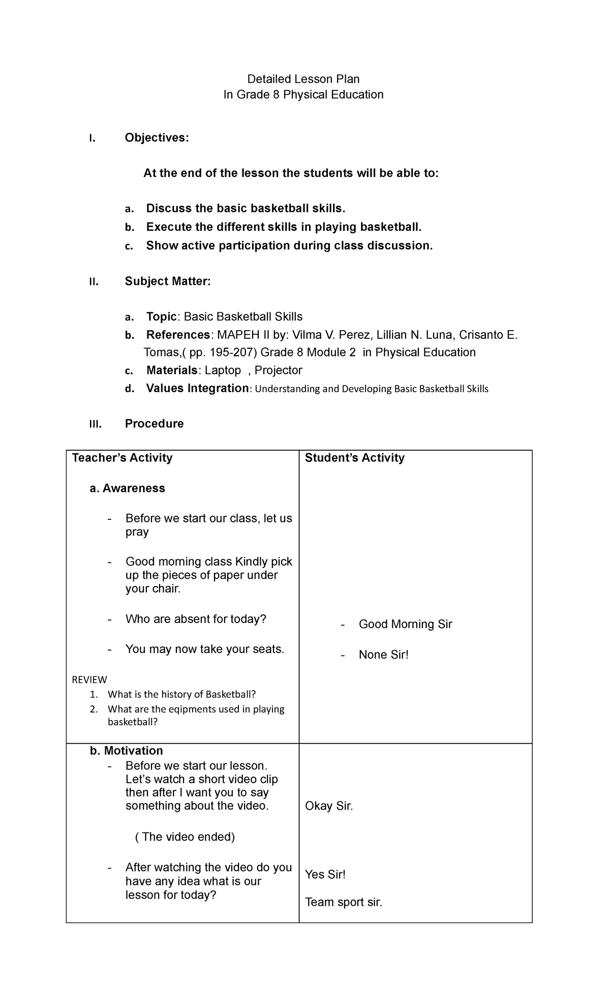 Lesson Plan Basketball Detailed Not Finish - Detailed Lesson Plan In ...