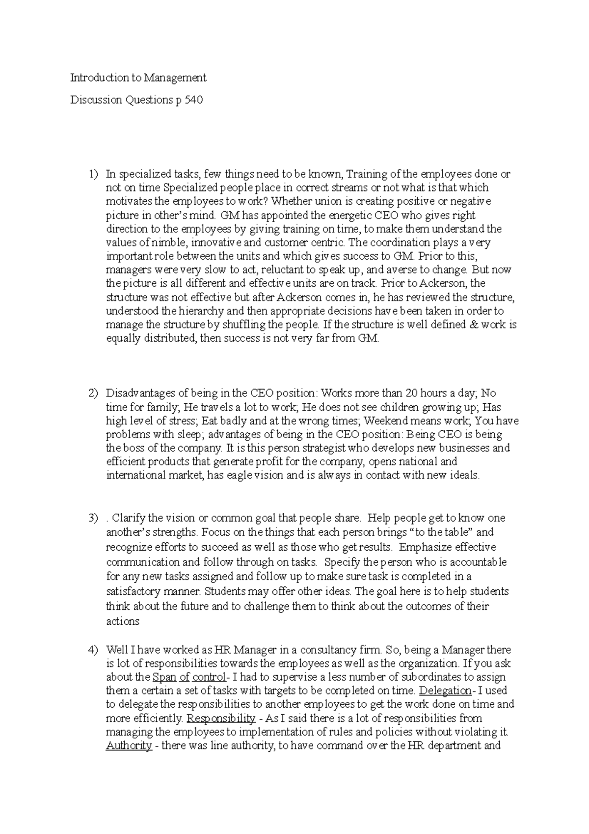 Intro to management Discussion question 18 - Introduction to Management ...
