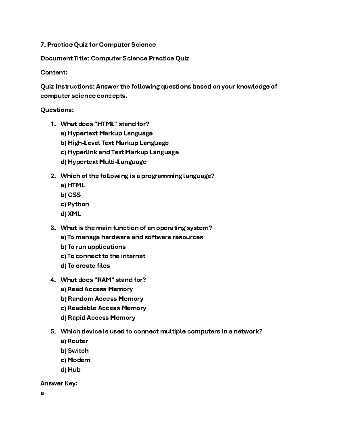 Computer sicence quiz - Technology - Practice Quiz for Computer Science ...
