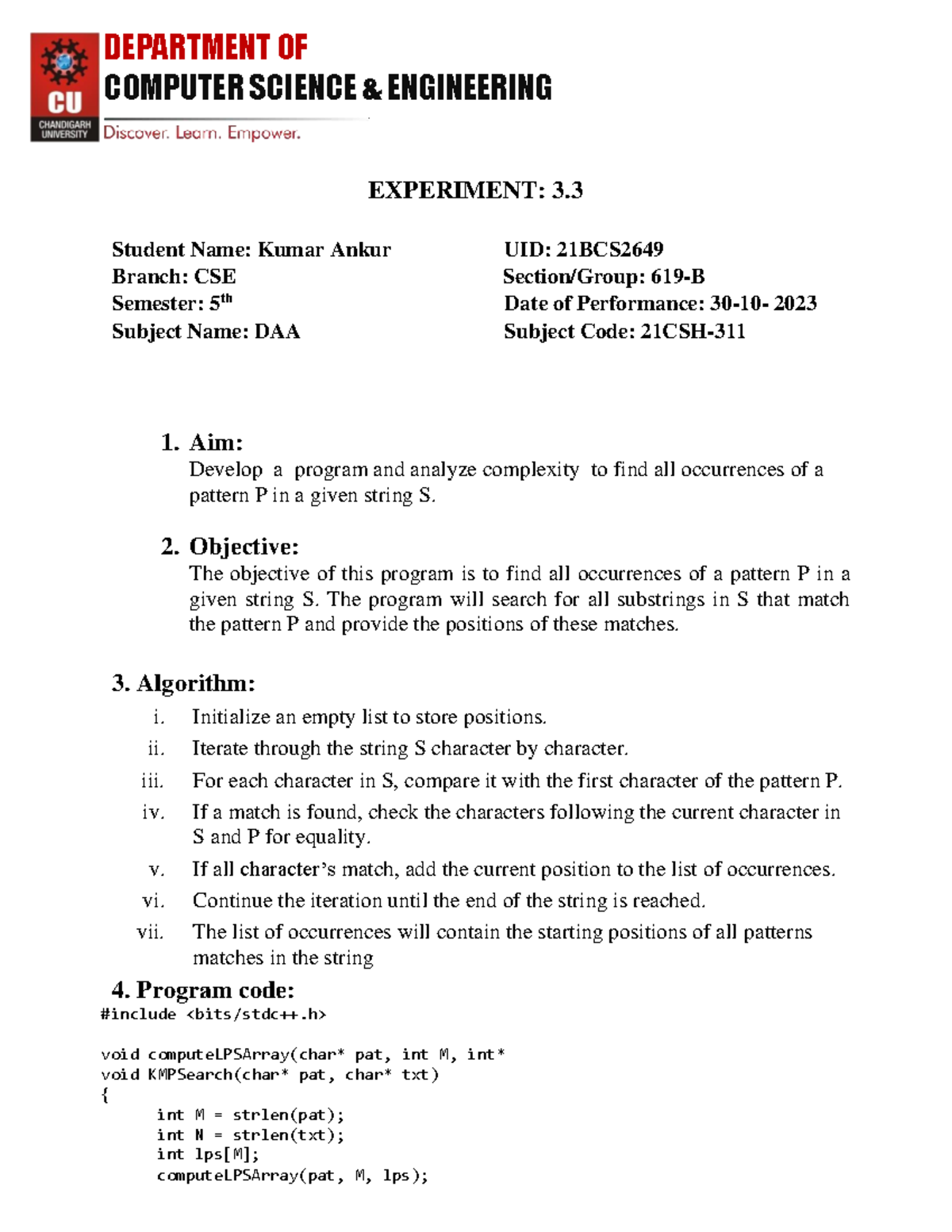 DAA worksheet 3 - DEPARTMENT OF COMPUTER SCIENCE & ENGINEERING ...