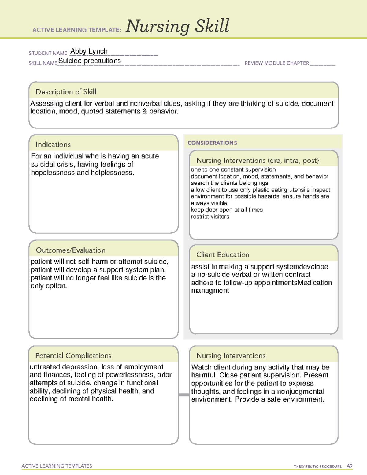 Active Learning Template Nursing Skill Suicide Precautions NURS 370 