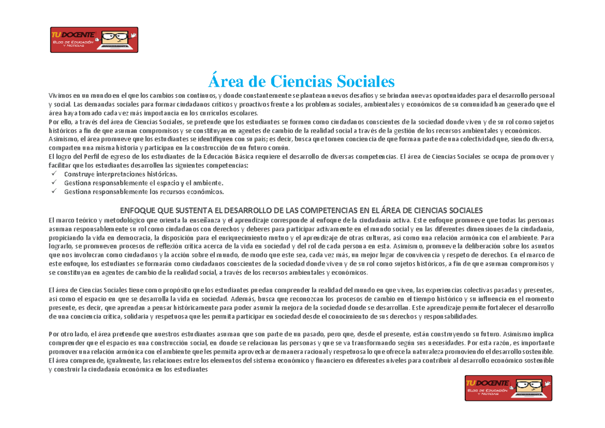 Rea De Ciencias Sociales Competencias Capacidades Y Desempe Os Rea