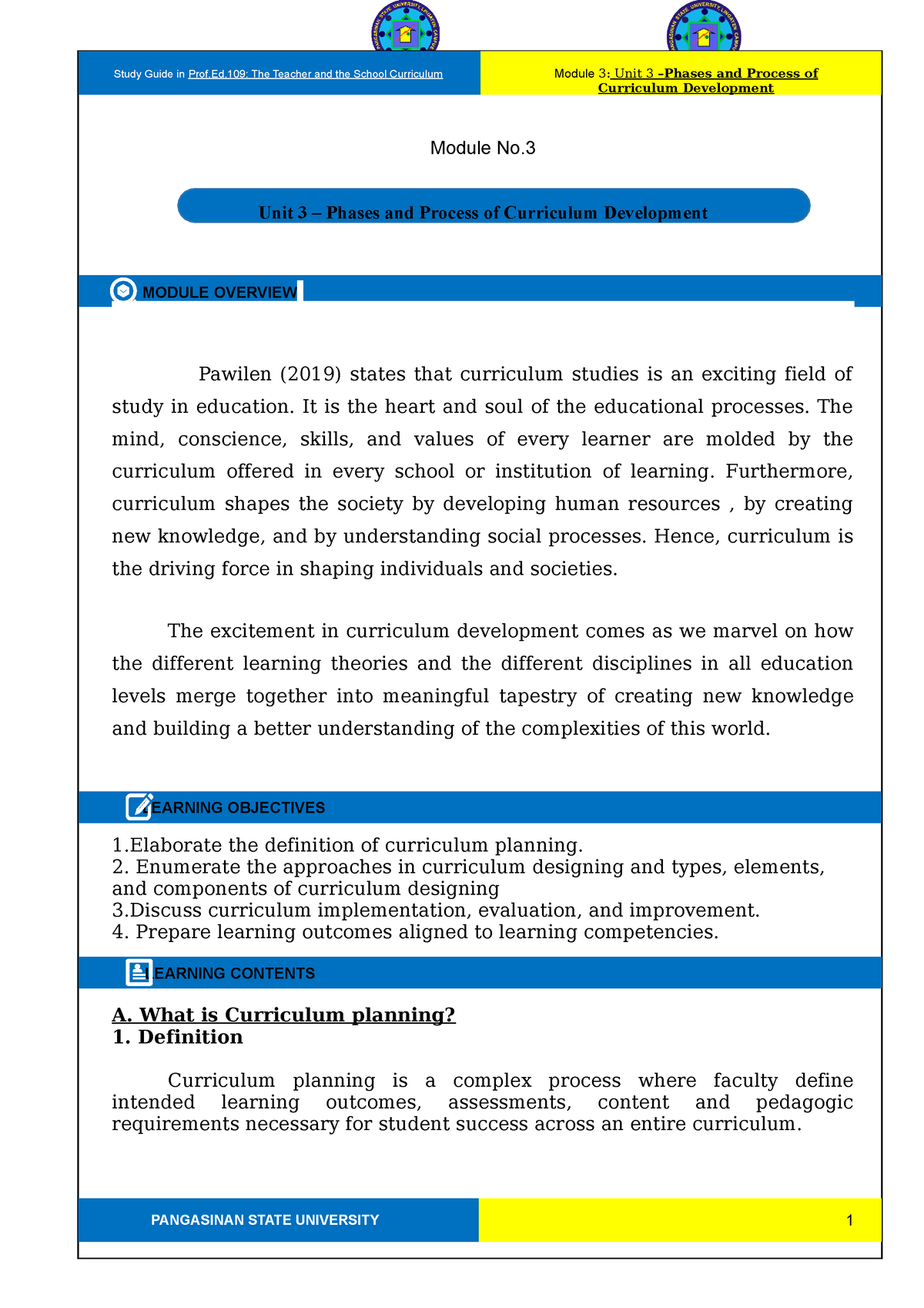 Module 3 The Teacher And The School Curriculum 1 - Module No. Unit 3 ...