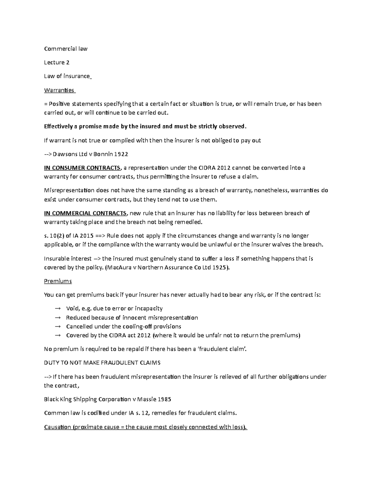 Topic 4 Warranties Lecture notes 4 Commercial law Lecture 2 Law