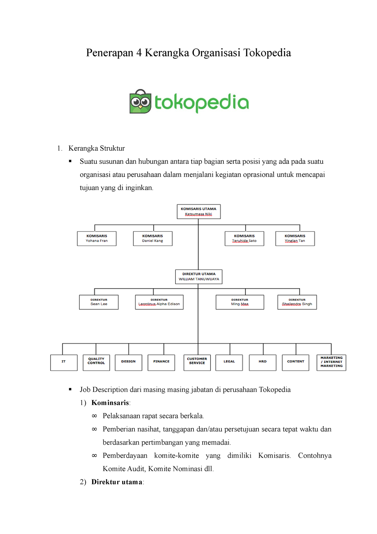 Penerapan 4 Kerangka Organisasi Tokopedia (Manajemen Proyek 2 ...