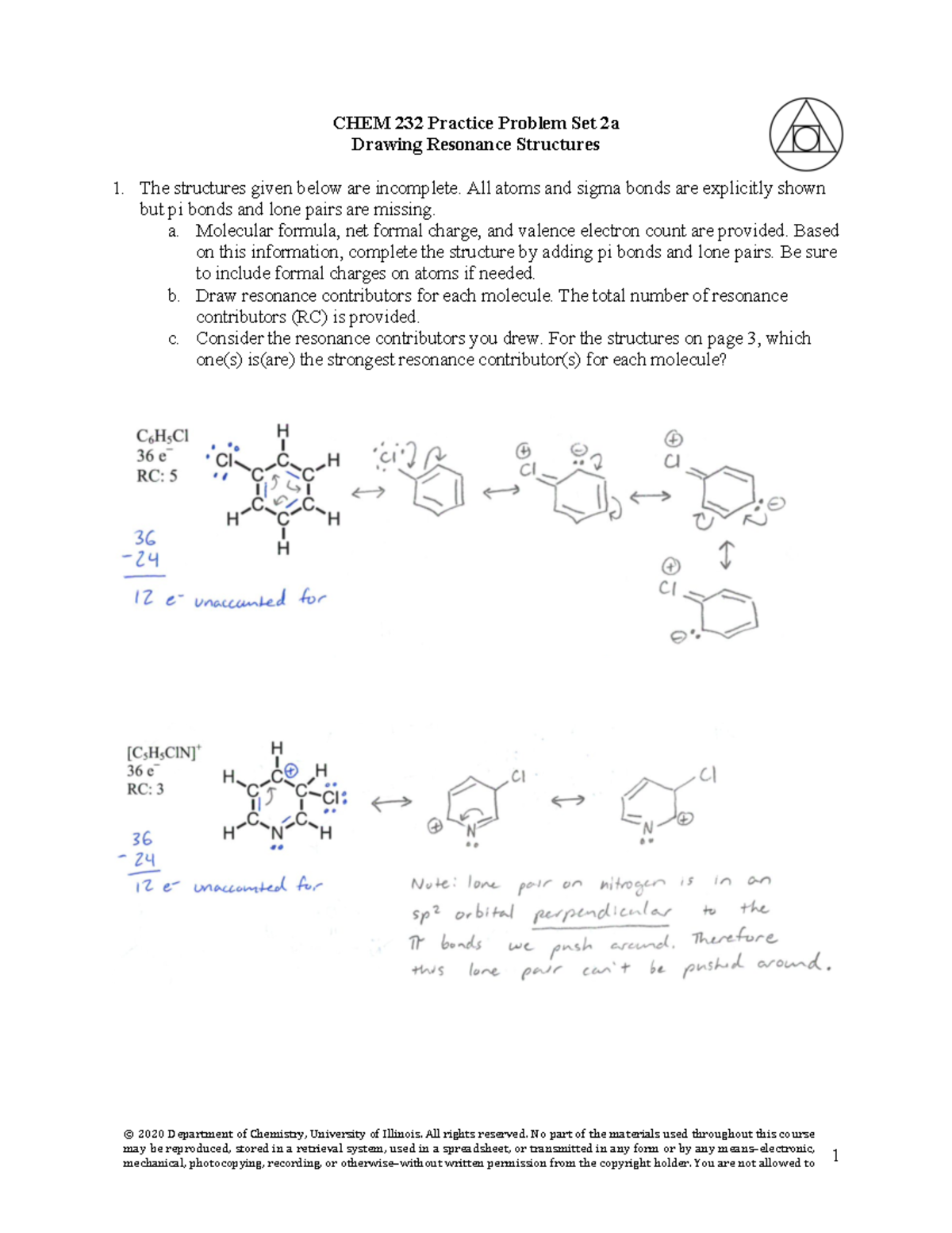 2 PPP KEY - Drawing Resonance Structures - 1 CHEM 232 Practice Problem ...