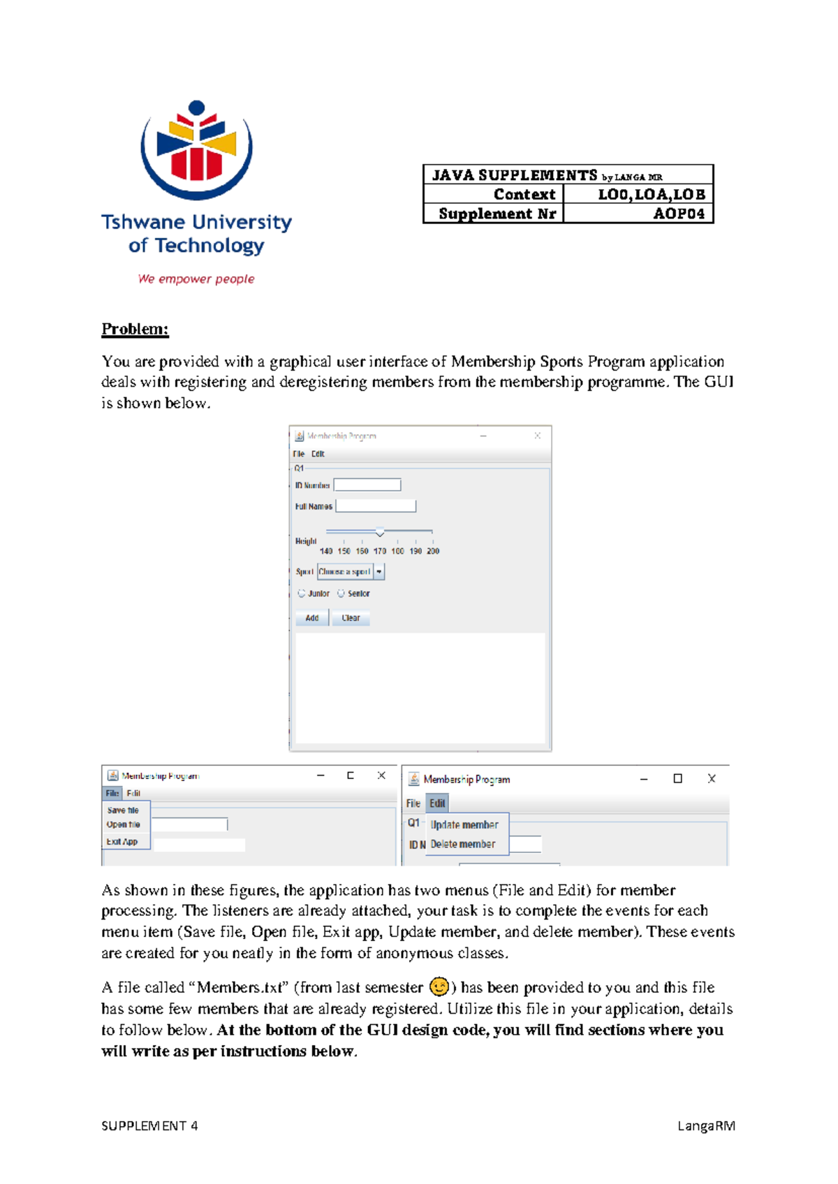 JAVA Supplements - Exercise 4 - SUPPLEMENT 4 LangaRM JAVA SUPPLEMENTS ...