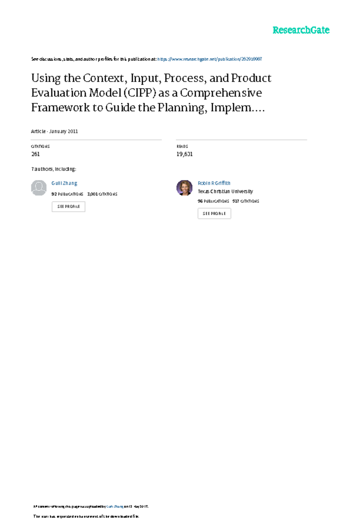 Using the Context Input Process and Product Evaluation method (CIPP ...