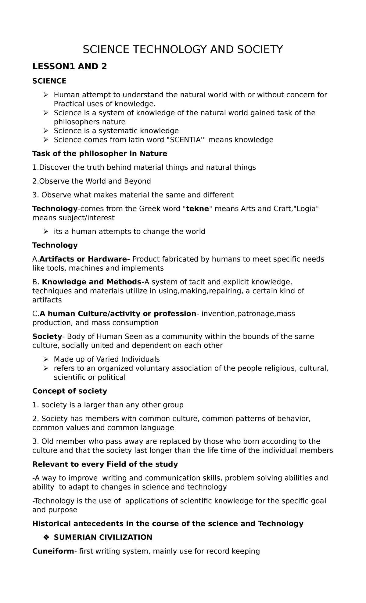 STS Reviewer SCIENCE AND TECHNOLOGY REVIEW ER SCIENCE TECHNOLOGY AND SOCIETY LESSON1 AND 2